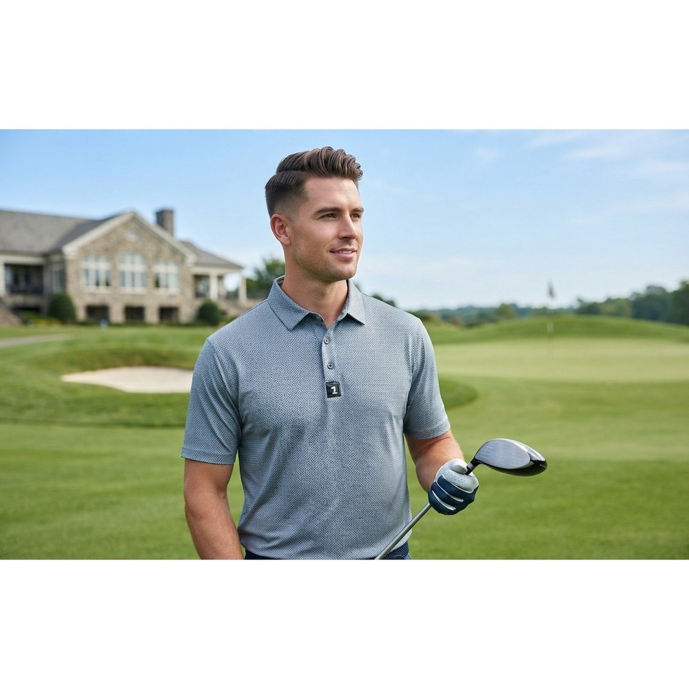 Bogey Bros Performance Golf Polo Shirt Men's Size L Blue Green Botanical Pattern